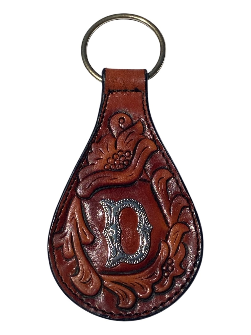 Leegin Silver Creek Leather Key Fob Initial D Hand Tooled USA Vintage